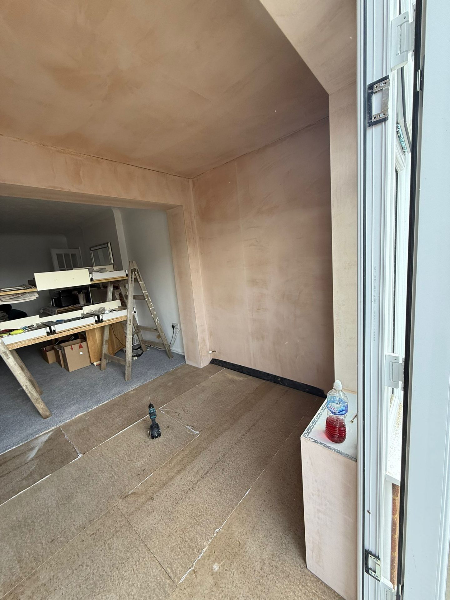 Interior plastering during open plan extension build West Sussex