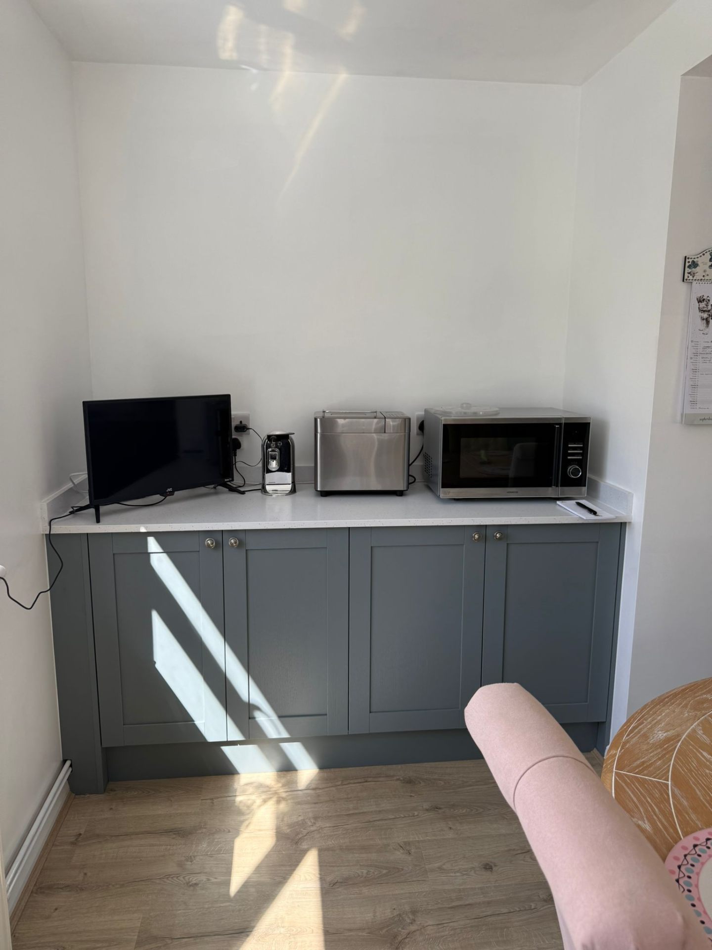 Built in storage unit with quartz worktop in open plan extension West Sussex